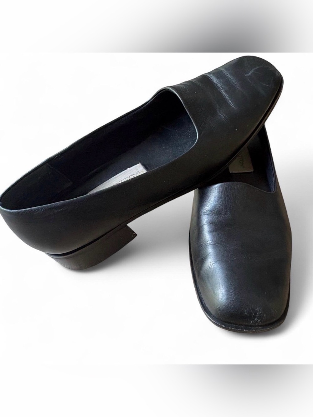 Black Leather Square-Toe Low Heel Pumps Women's Vintage Sz 9.5